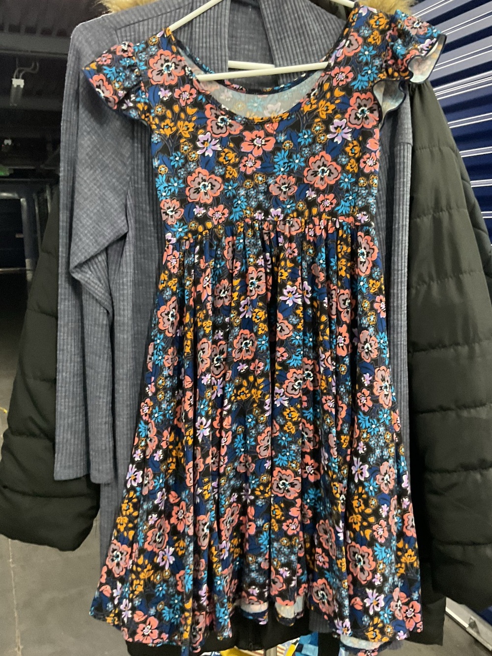 Dot Dot Smile Black Floral Flutter-Sleeve Dress with Pink, Teal & Yellow Flowers